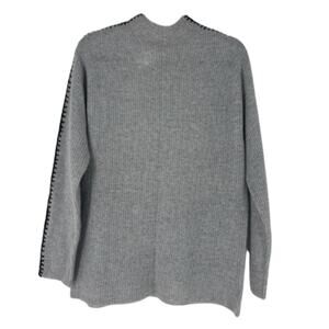 Nouveaux Gray 100% Cashmere Mock Neck Black Stitch Sweater Medium